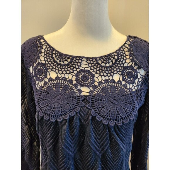 Anthropologie Holding Horses Blue Sheer Embroidered Crochet Shift Dress XSP NWOT - Picture 2 of 5